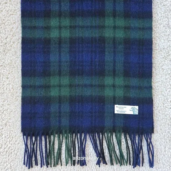 NWOT Blackwatch Plaid Lambswool Scarf Green Blue Shepherd's Land - Picture 2 of 8